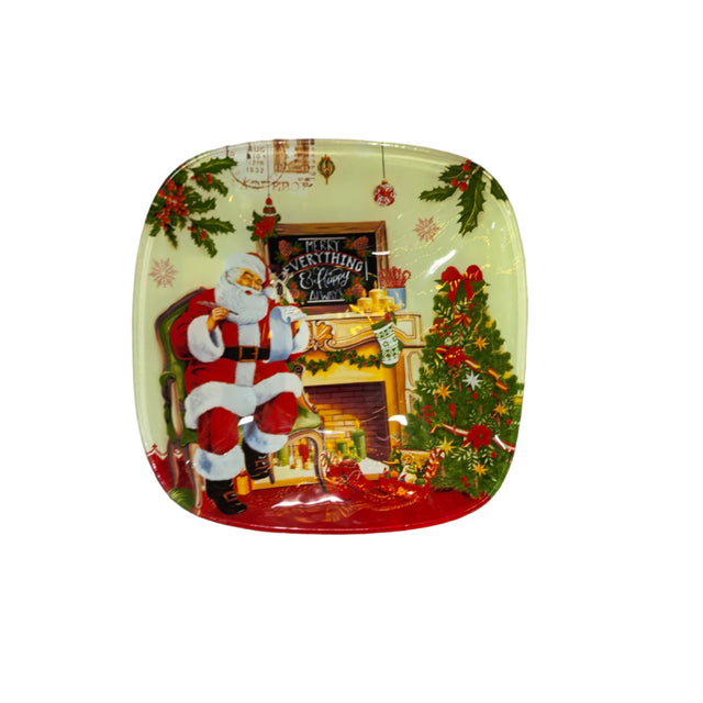 Glass bowl Santa Claus 11.5x3cm - Santa by Fireplace