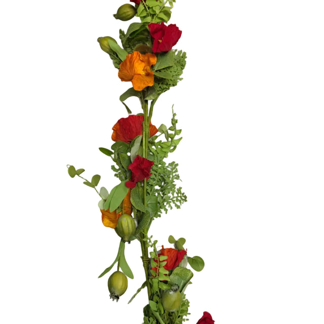 Red and orange poppy garland 12.7inch