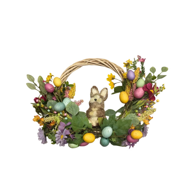 50cm Floral egg wreath with bunny