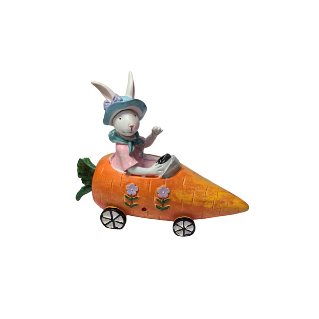 Rabbit girl in carrot car 17x21cm