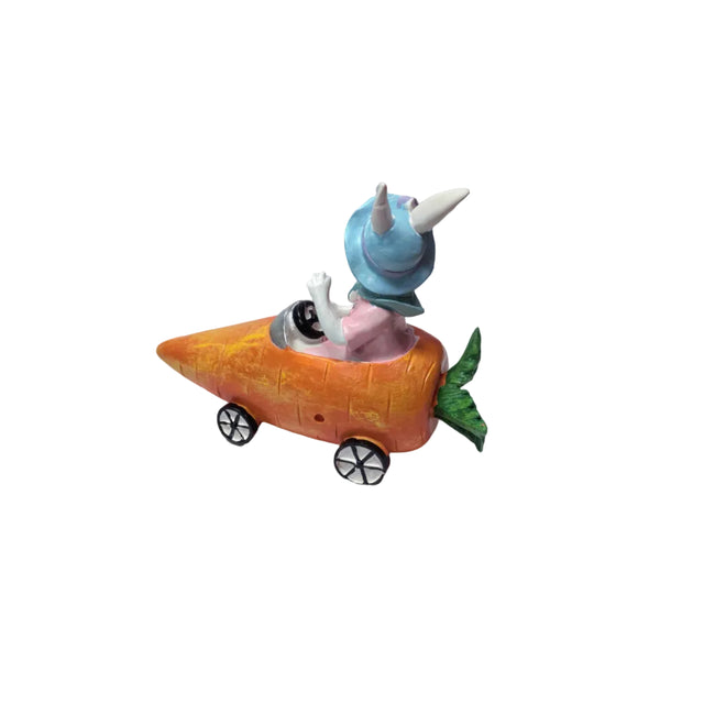 Rabbit girl in carrot car 17x21cm