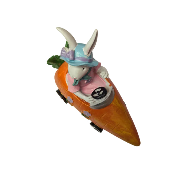 Rabbit girl in carrot car 17x21cm