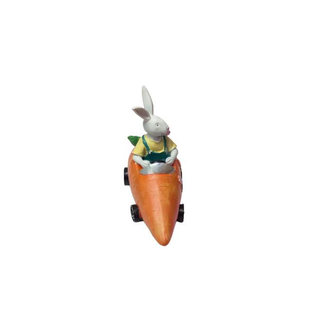 Rabbit boy in carrot car 17x20cm