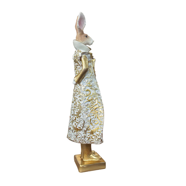 Resin rabbit male with watch gold and white 8.5x30cm