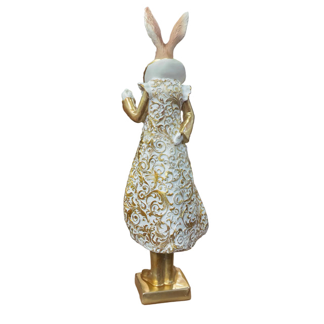 Resin rabbit male with watch gold and white 8.5x30cm
