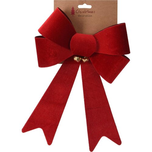 Bow, PVC, Red with gold bells, 22X32cm