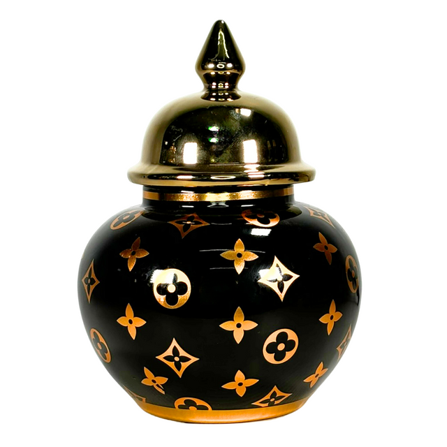 Ginger Jar Black & Gold 18.5X21Cm