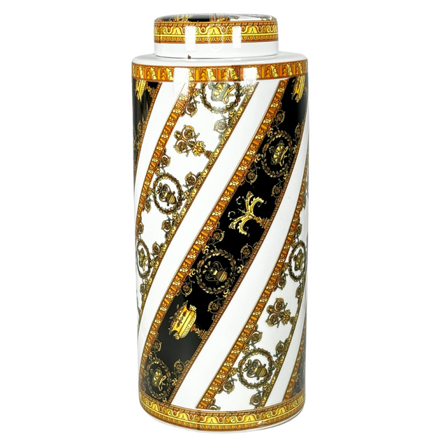 Ginger Jar Black & Gold With White 34X16Cm