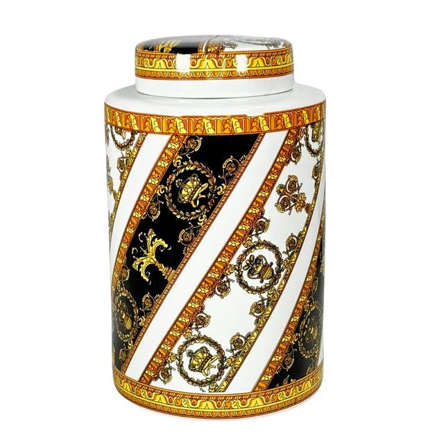 Ginger Jar Black & Gold With White 24X16Cm