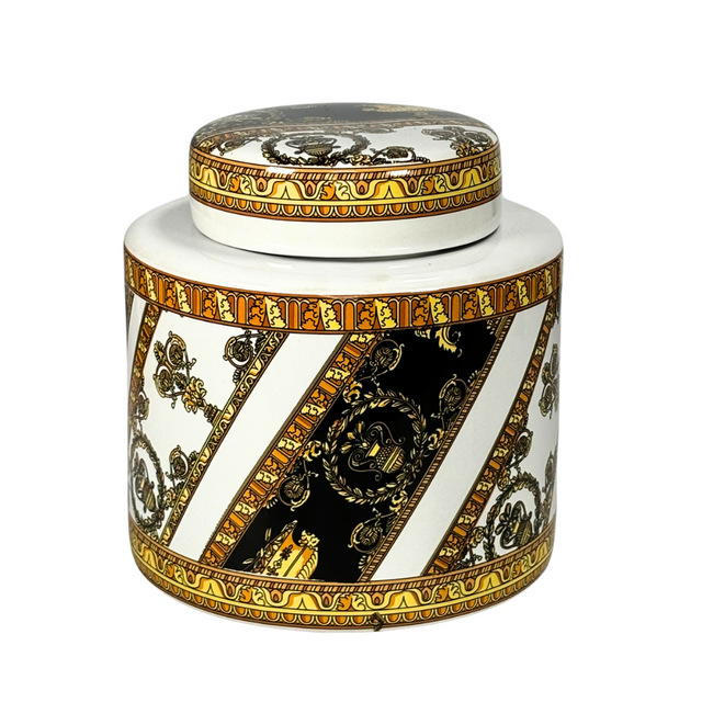 Ginger Jar Black & Gold With White 16X16Cm