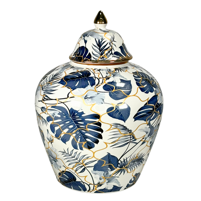 Ginger Jar White with Blue Leaves 22X30cm