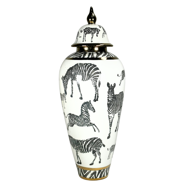 Ginger Jar White With Zebra Design 18X46Cm