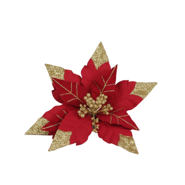 Poinsettia 48cm - red & gold