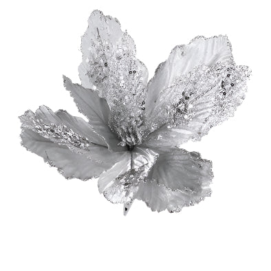 Glitter Flower On Clip Silver