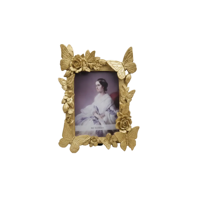 Photo frame with butterflies 14.478cm - gold