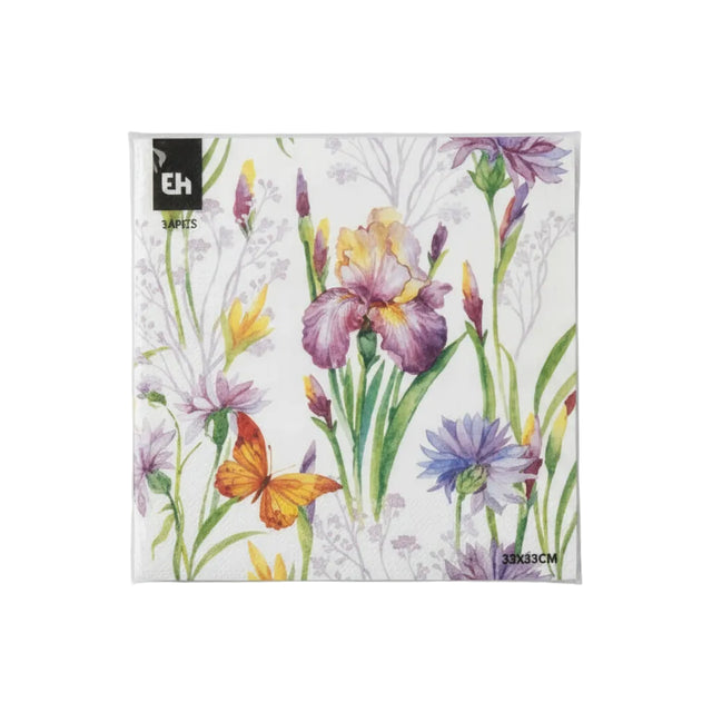 Napkins 16pcs 33x33cm - Orange butterfly and flowers