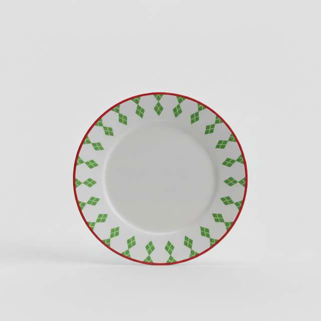 Red, green & white dinner plate 25.4cm