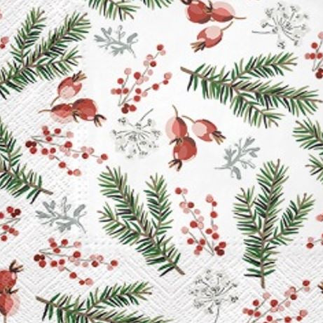 Napkins, Paper Material,16pcs, 33x33cm, Holly Leaves & berries