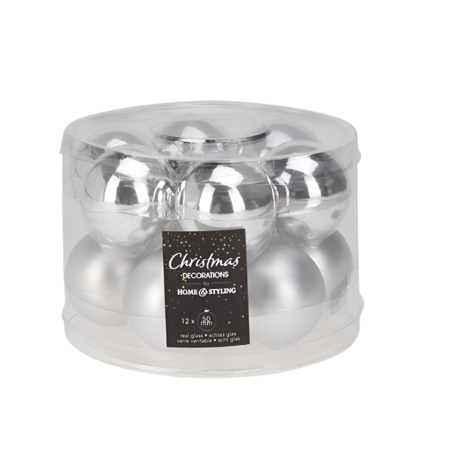 Xmas Ball, Glass, 5cm, Set Of 12 Pieces Silver