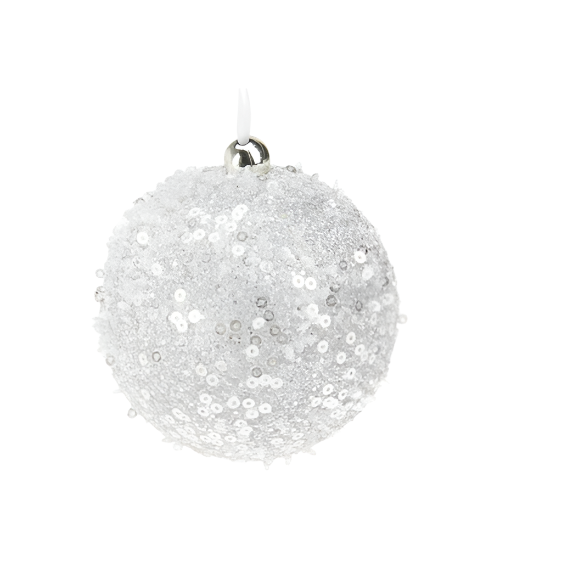 Xmas Ball, Polyfoam, 8cm, Sequins White