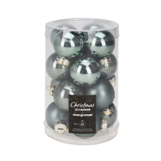 Xmas Ball, Glass, 3.5cm, Set of 16 - Green