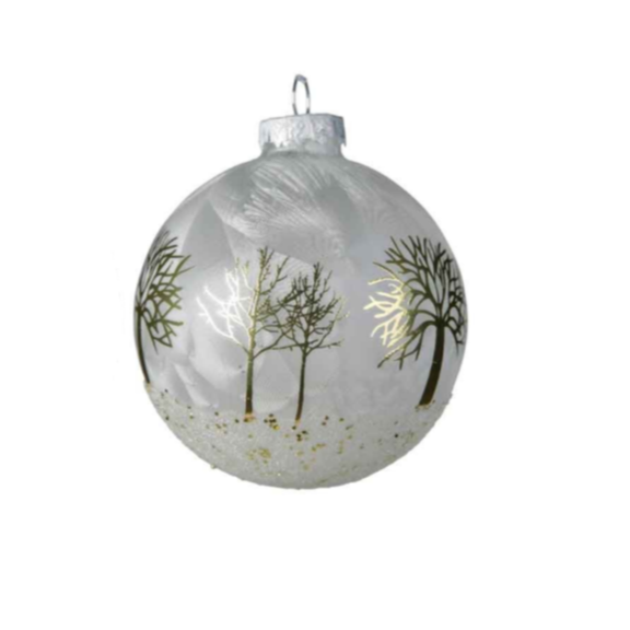 Bauble With Trees Gold - 8cm - Shiny