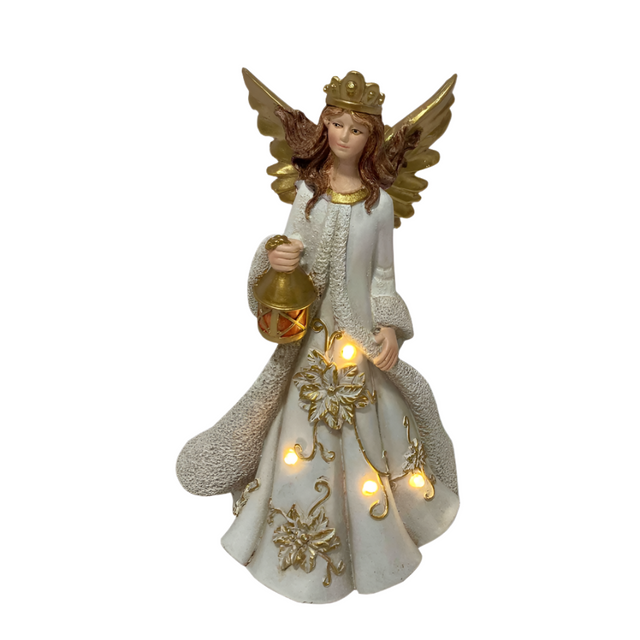 Cream Gold Resin Angel with Lantern