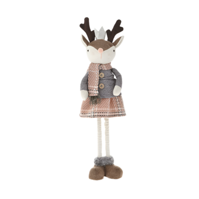 Grey Textile Girl Deer 31X40Cm