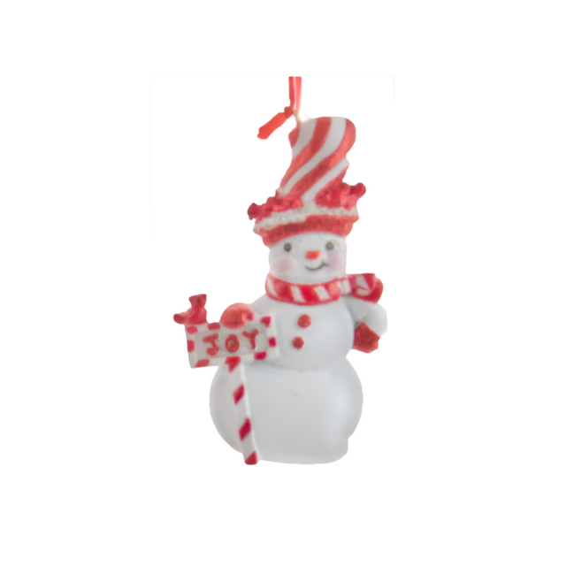 Resin Peppermint Snowman With Bow 10.16Cm