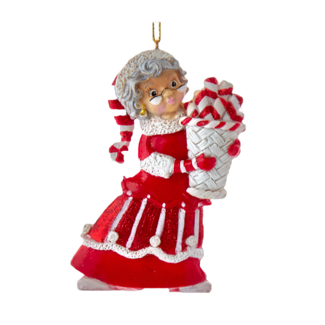 Resin Peppermint Mrs Santa Ornament