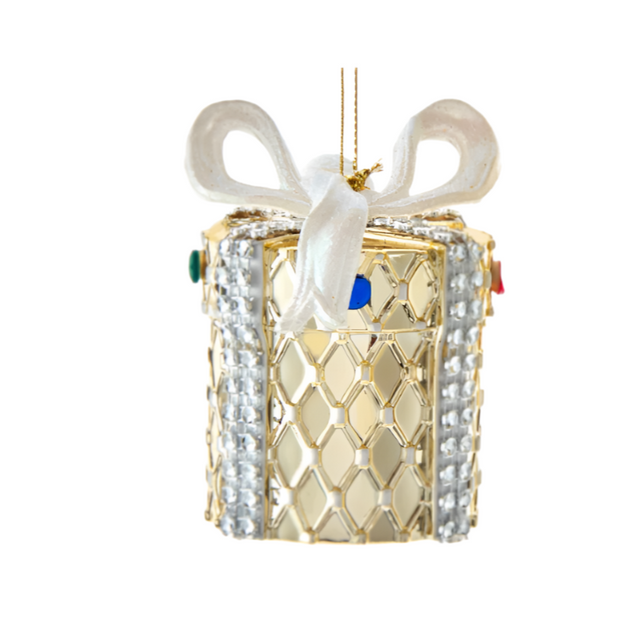 Plastic Gold Round Gift Hanging Ornament 8.6Cm