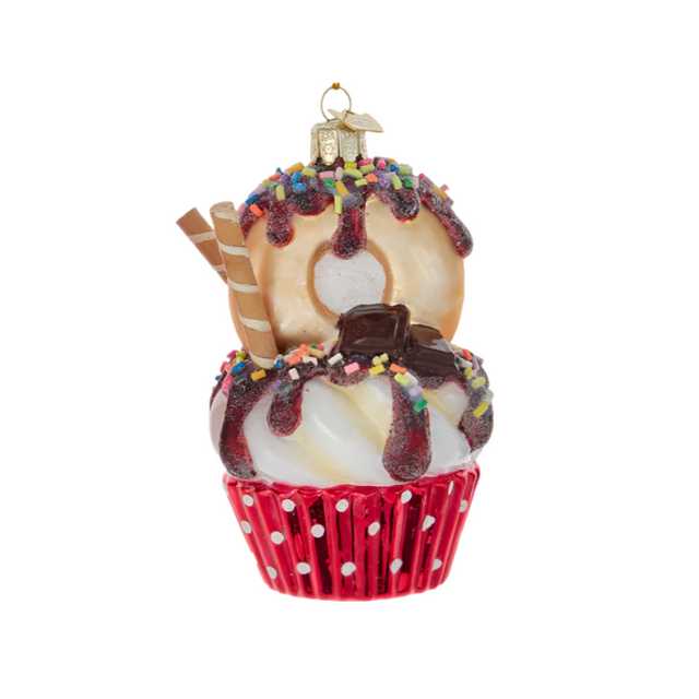 Noble Gems Glass Ice Cream Cup With Donut Hanging Ornament 11.43Cm