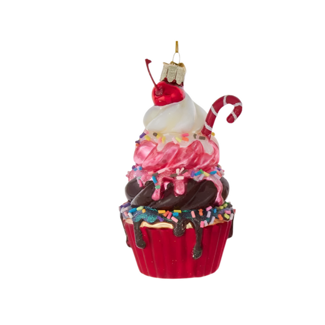 Noble Gems Glass Ice Cream Cup With Cherry Hanging Ornament 11.43Cm