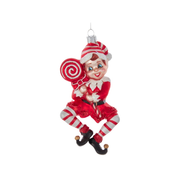 Noble Gems Glass Peppermint Elf Hanging Ornament 12.7Cm