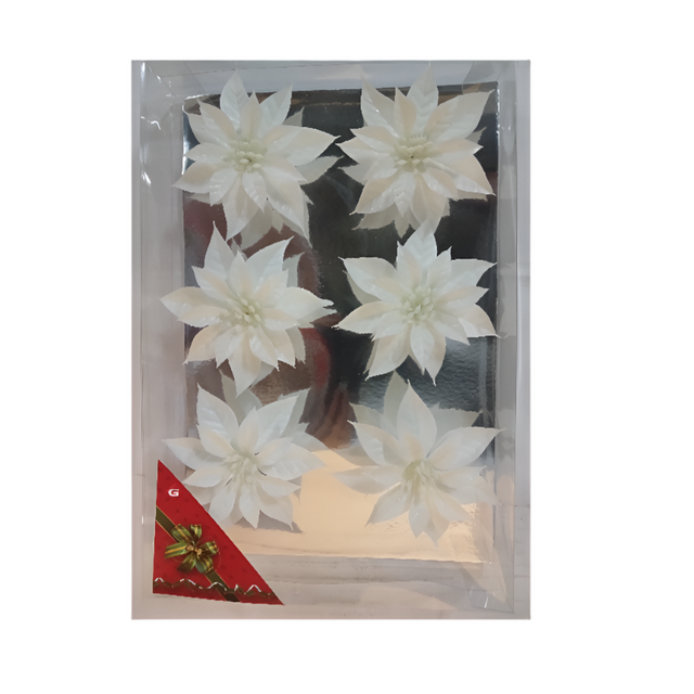 Plastic Flower With Clip 9Cm Set Of 6 - White
