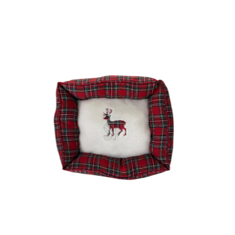 Pet Bed Rectangle, 50X40X17Cm, Embroidered Design with Deer Pattern 800grams