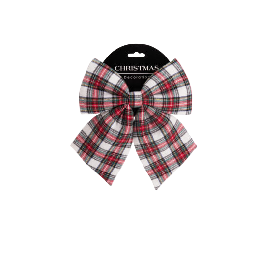Bow 24cm plaid - White & red