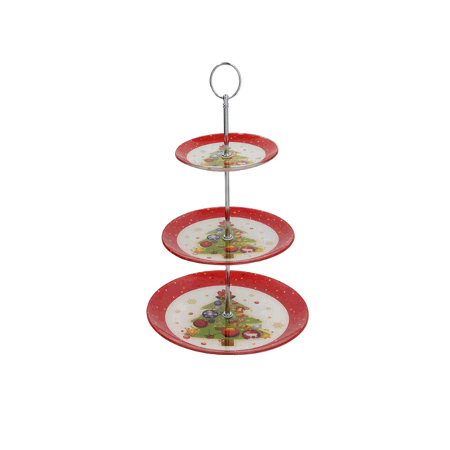 Glass plate 3 tiers 25x25x33cm - Tree with baubles