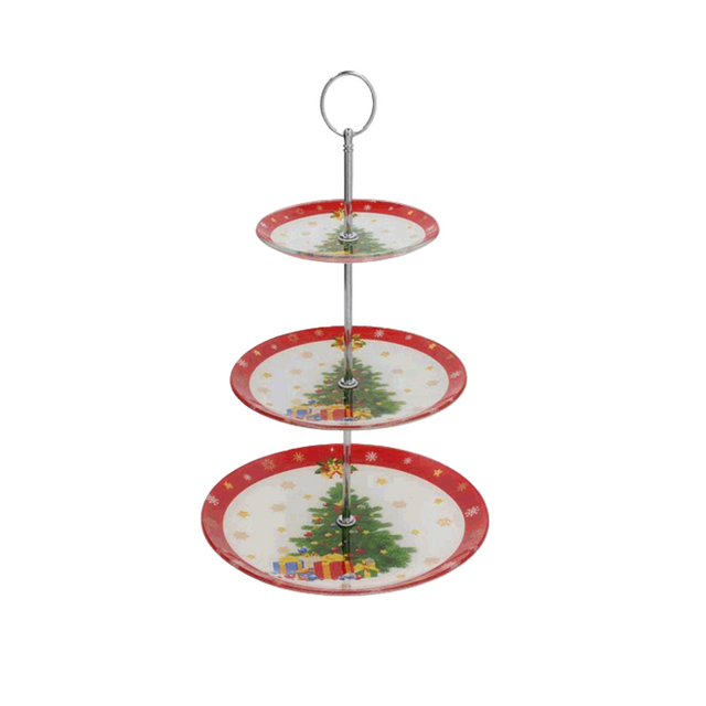 Glass plate 3 tiers 25x25x33cm - Tree with presents