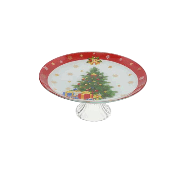 Glass plate with base 30x30x9cm - Tree with presents