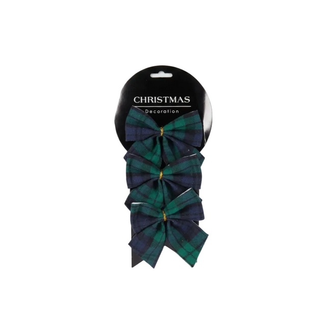 Bow set of 3 9x10x1cm plaid - Green