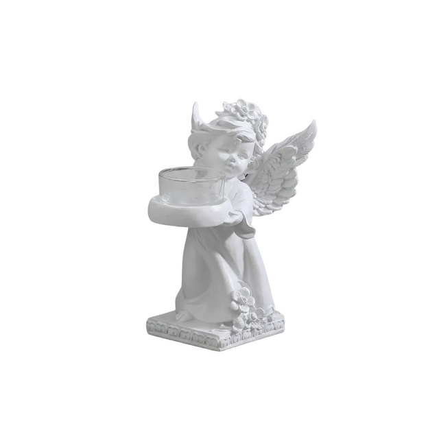 Angel with tealight holder 9.5x11.5x17cm white - Looking right