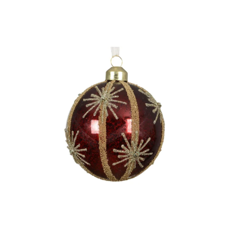 Bauble glass oxblood with gold vertical lines 10cm