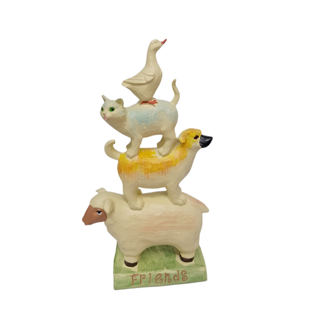 Ceramic duck on cat on dog on sheep 29cm
