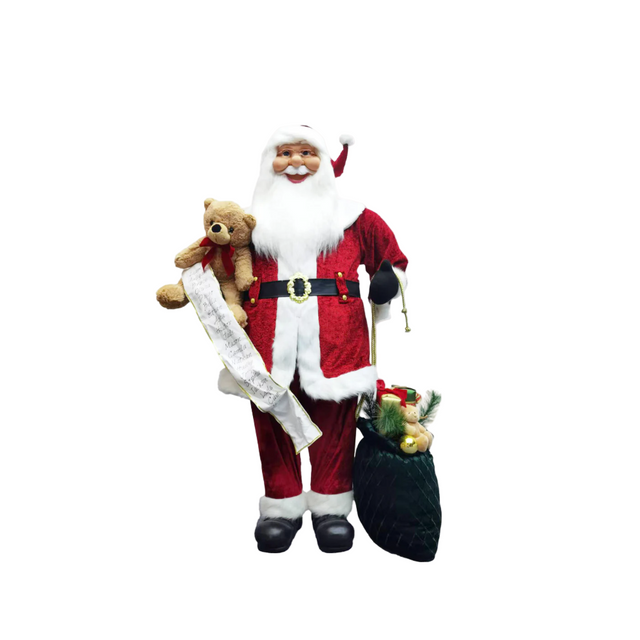 Musical Santa standing with bear and scroll - 1.8m