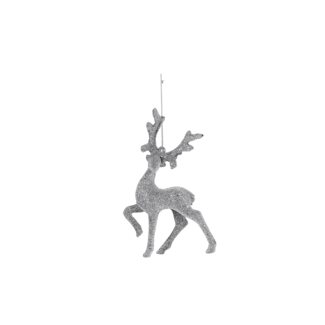 Hanging Glitter Deer 15cm Silver