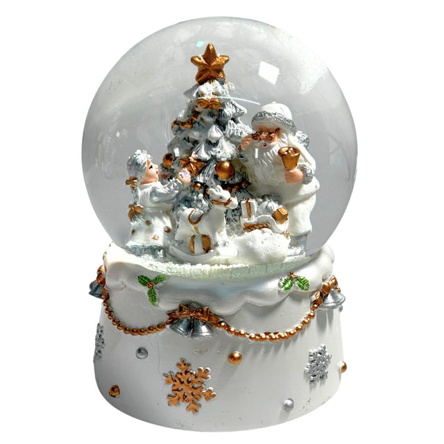 100Mm White Gold Santa Snow Globe