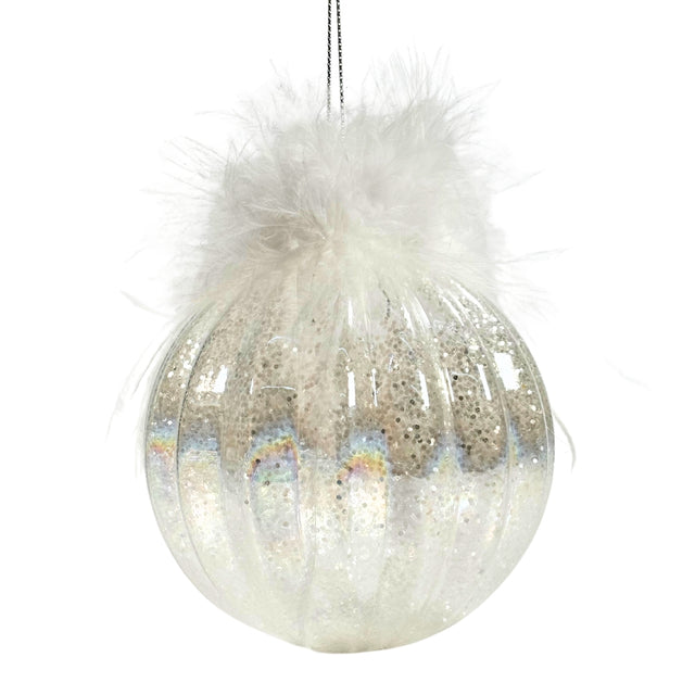 Pearl glass bauble with fur 10cm