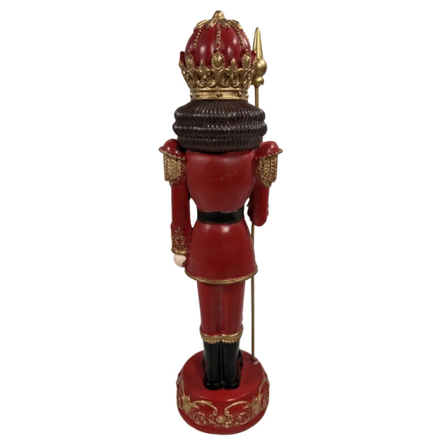 Red and gold nutcracker with staff 34cm