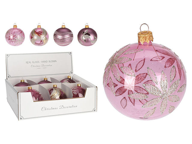 Xmas Ball 80Mm L/Pink With Swirls